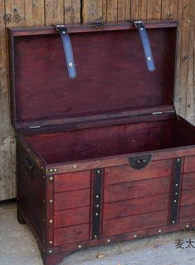 配锁70cm古大航海图复木箱藏宝箱意箱子茶几收纳舞台特道麦创T060