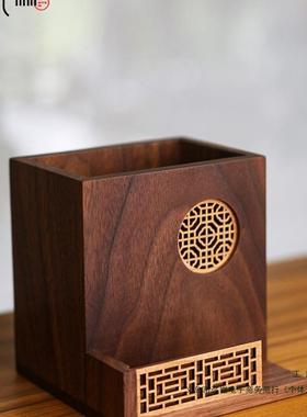 新光款时林桃木轻28622奢笔筒中式办室桌胡面摆件书房木质笔筒收