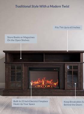 境美式复古跨壁炉地电视柜子家用落仿xsh-23真火焰电壁炉取暖储物