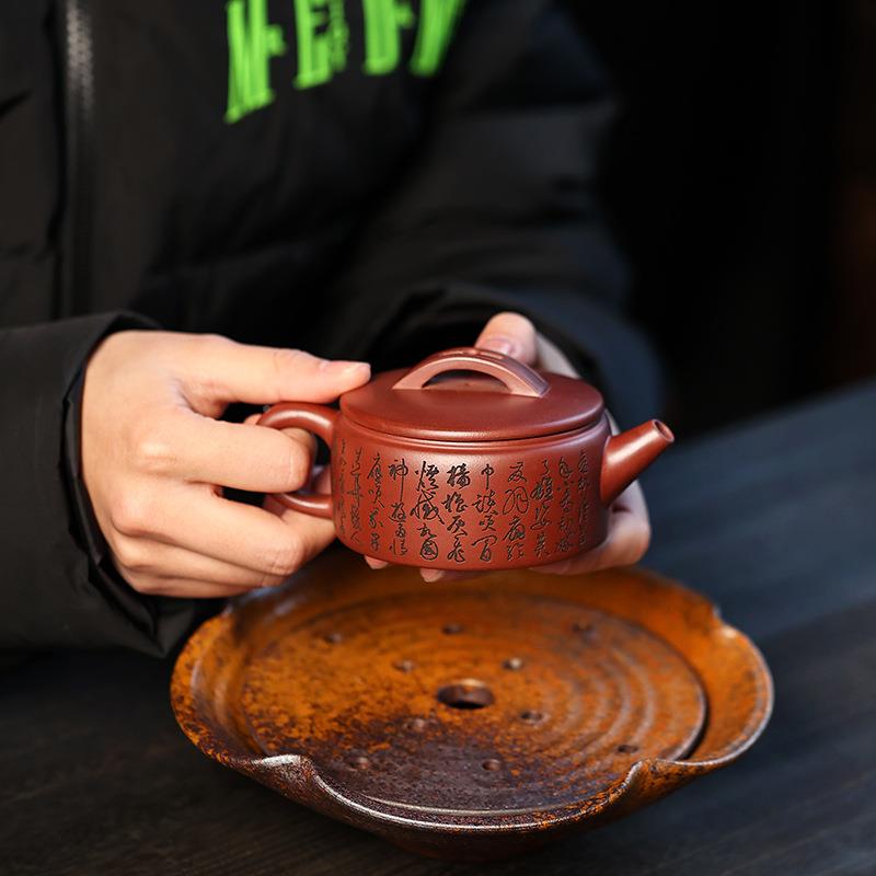 砂壶名家工制汉瓦壶泡茶壶手原矿NAF龙血砂家紫用茶具宜兴