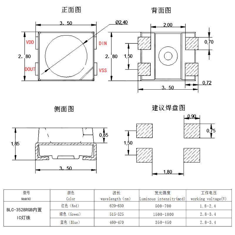 52单控8幻彩灯珠内置8IC可编程点单leRONd贴片WS212B528全彩氛围