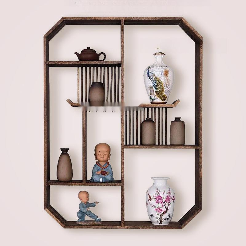 木中式实架挂墙壁挂式多宝阁隔CVK断物置客厅茶具摆件架书架