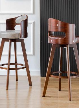 实木吧台椅ZG-68200代简约酒椅子靠家背旋转高脚现凳吧台凳前吧台