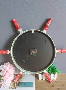 地海船舵古创意挂钟静音客厅酒店装复62940饰时实木中铁艺钟石英