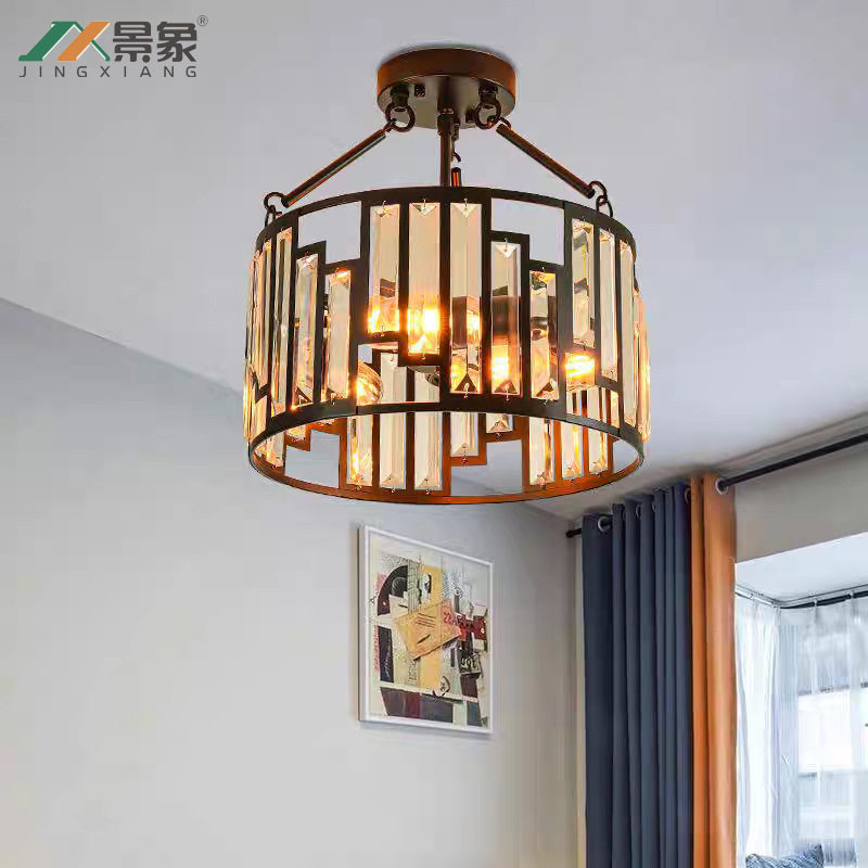 美式乡村复古铁艺水晶吸顶灯