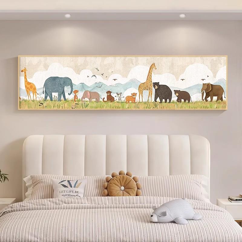 儿童房卧SBC室间原床头装饰物画奶油木风可爱卡通动挂画女孩温馨