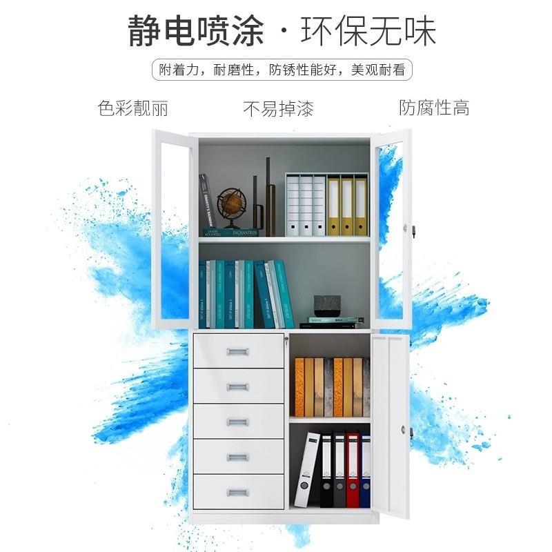 办公室铁皮文件柜储物柜矮柜小型收纳柜子玻璃门书柜带锁屉资料柜