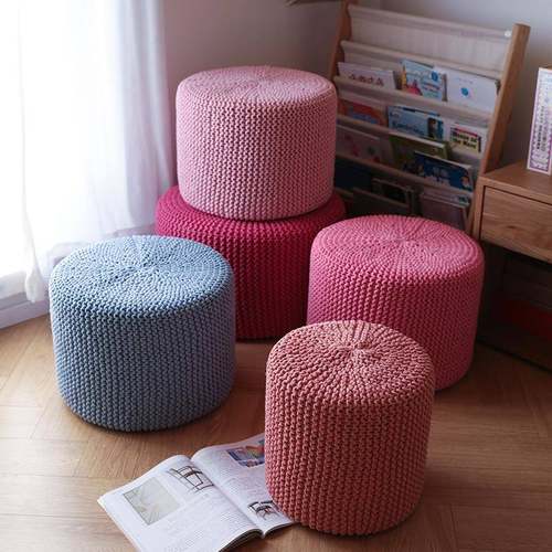 手编工坐织墩圆墩搁脚凳休闲角落凳针织FFF团家蒲居矮凳小圆凳