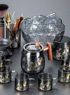 烟灰玻璃色茶茶具套装家用轻奢高档透茶壶办公明76886室泡茶喝套