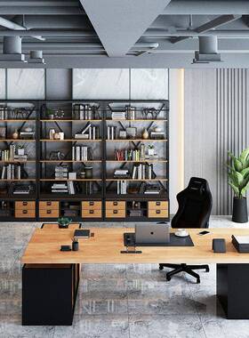 LOF办公层室铁艺落地书柜家用50245满T墙实木书柜现代置风工业风
