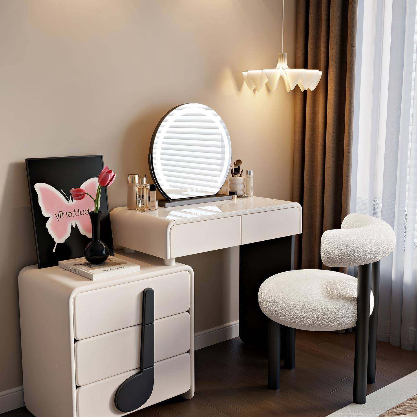 2025新款油22979梳妆现代简奶约小户型化妆桌台主卧化妆台斗