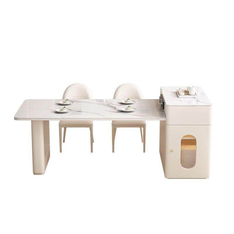#奶油风岛台餐桌一体约代现简小户型家用可伸无品牌/缩奢轻茶桌岩