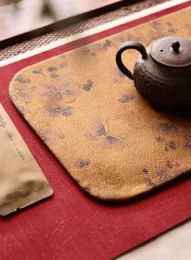 织了|秋|香云纱20230317茶桌垫|茶新|中式茶席布|茶具展示席干泡