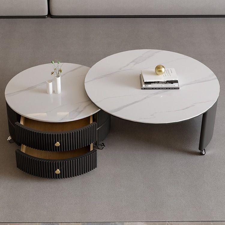 岩板客轻奢简约厅家小户型茶几现代奶油风圆可旋转移动用形BMD茶
