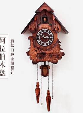 欧木式实雕刻布谷鸟挂钟儿童房客厅创点音乐整报时钟摇摆RFJ意州