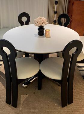 纯复白岩板圆桌式中古风小户型SK745餐金餐属法餐桌古1米饭桌