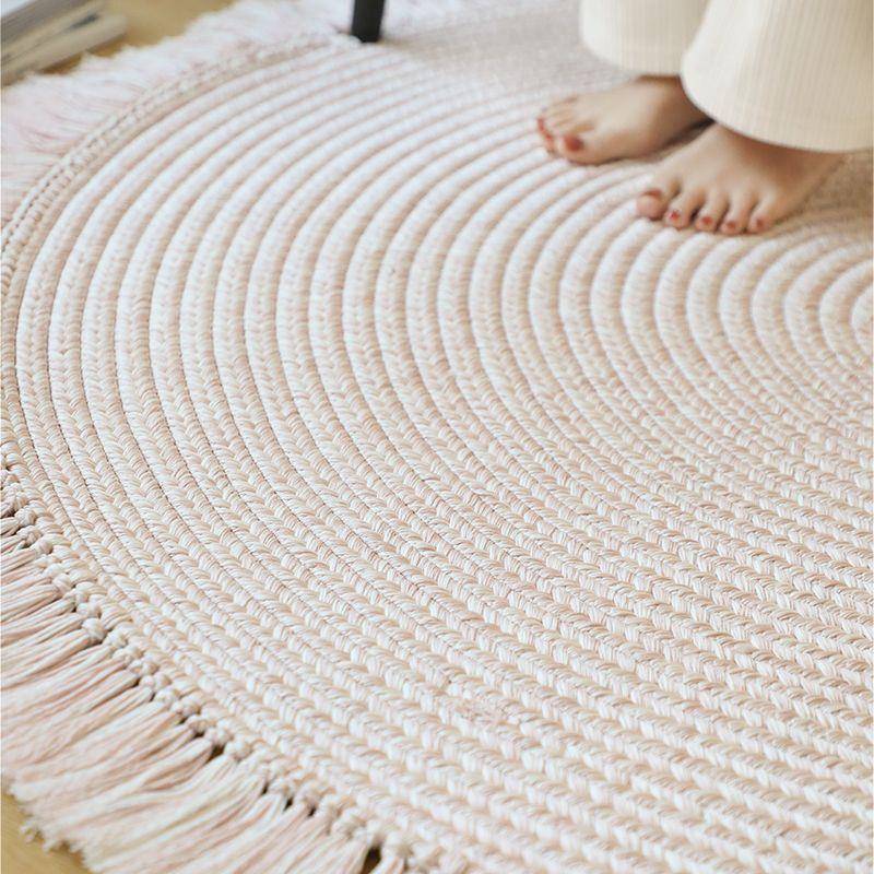 粉色手工流苏编织L205圆形地毯无胶结保客厅茶几环书打房卧室地毯