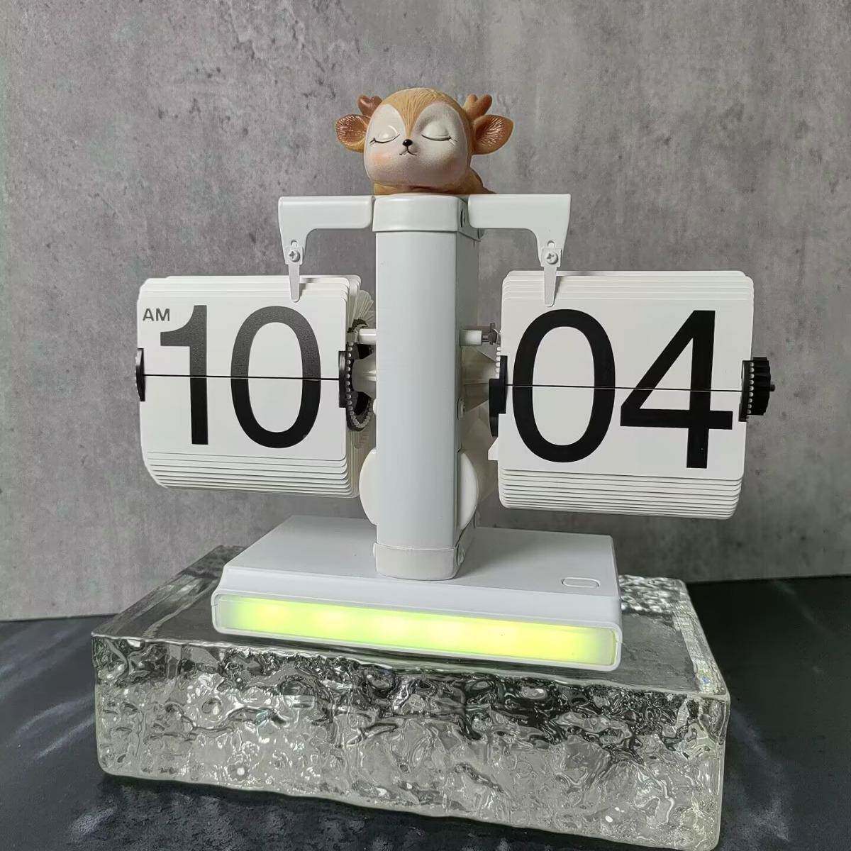 创时尚带氛围灯翻意页钟桌面UDN床头柜轻奢约座钟小夜灯款饰简时