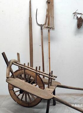 俗老物车件农t$*&u+j#耕旧农具文化大全民手推老木犁风车农家院装
