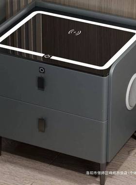 智实能木简床家头柜卧室用轻奢约无线充64633带灯多功能三层床边