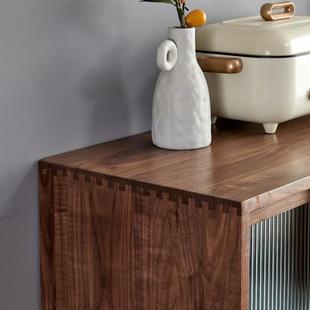 实木胡桃木橡木樱桃木CCF餐边柜现代简约储物黑玄玻璃柜斗白柜关