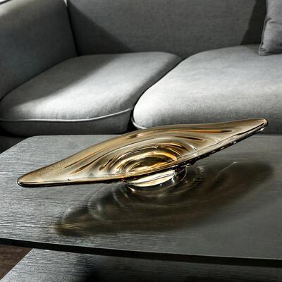 现代轻奢玻璃盘客装家用茶果几厅网红高63521档摆件软饰品创意大