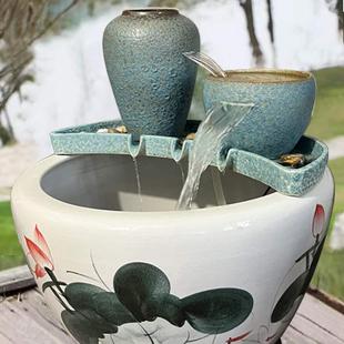 环流水瀑布罐搭配流水古法陶缸养鱼循鱼缸鱼RIX池盆民宿复古罐过