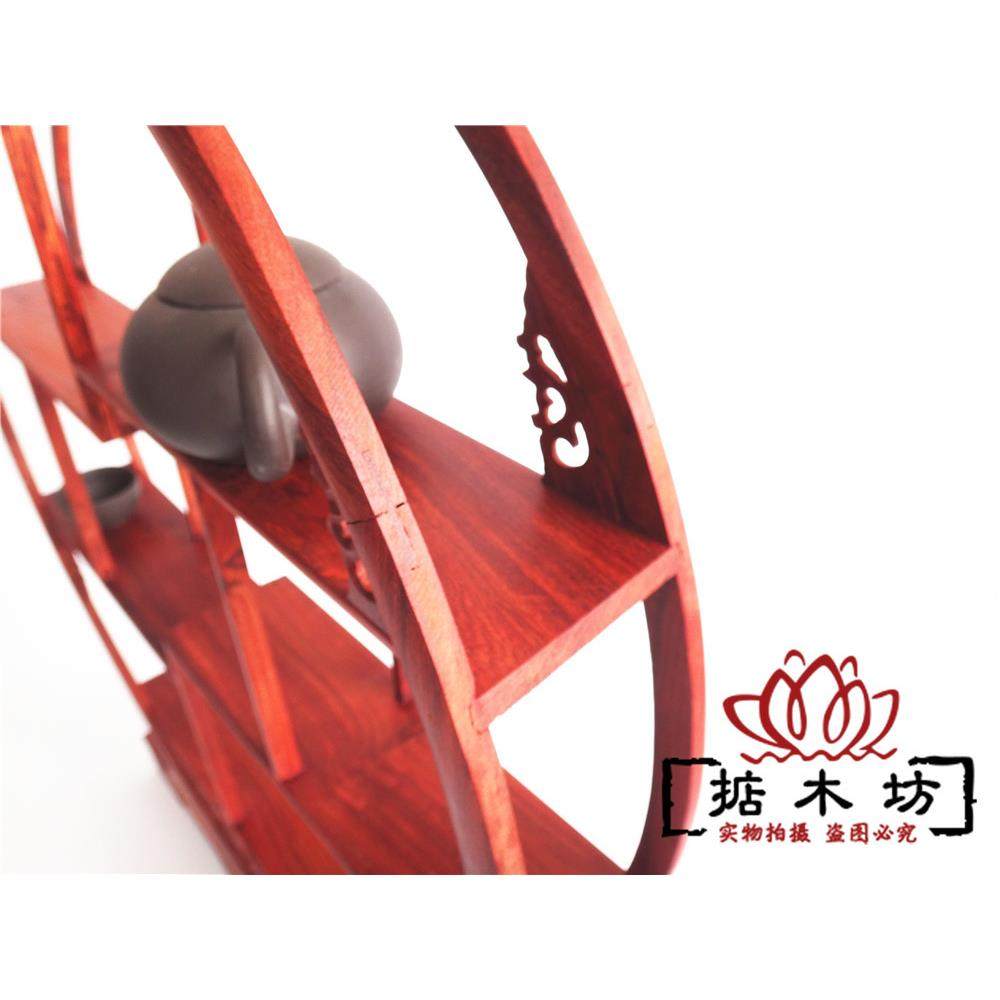 包邮红檀雕中式多29395宝茶壶架奇木石木花瓶底座小博古架实摆古
