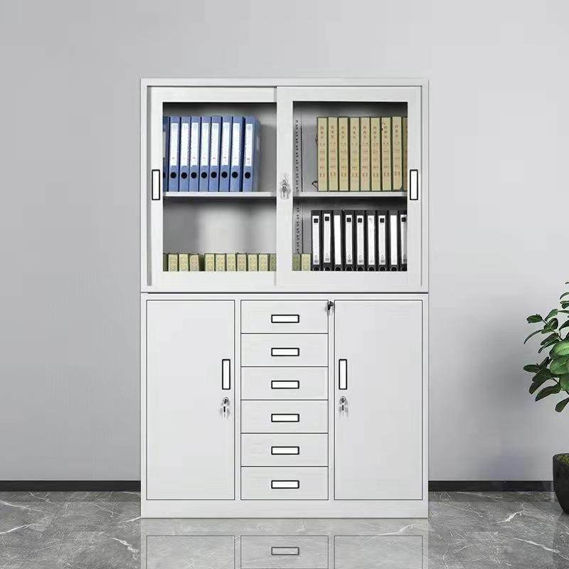 厂钢制铁家皮文件柜料档案上玻门文件柜中6抽屉文DCD资璃件柜