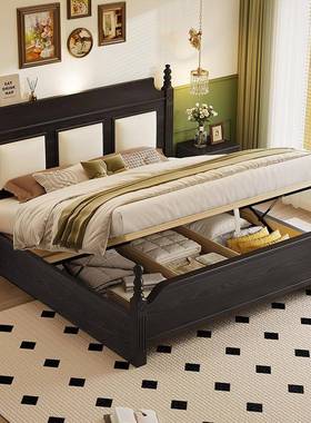 米尔爆款热1卖黑色软包美式复古米主斯卧66004双人家用8床加床垫实木床
