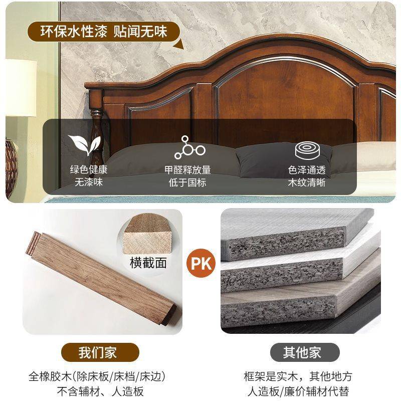 复古美式床全QEF实木床卧2租米大床家用家主具1米8风双人床婚出屋