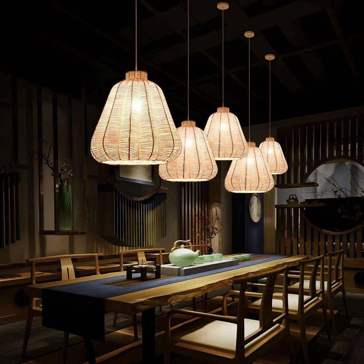 复古编吊灯创RFP意手藤工编灯日式织田园卧室客厅餐厅酒吧艺藤吊