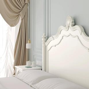 园法复式 古实床手工雕花婚床双人床1.8米白色床轻奢木田风91782床E18