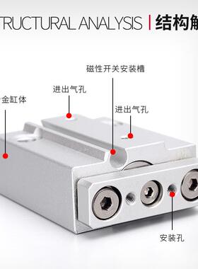 气动小型三轴气MG10三杆微型带导杆气缸MGJQSD6J*缸5X1015-2X0磁