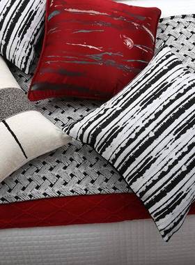 现代日新中用式红系列样板房多床上品灰白红色高档件套OWO样板间