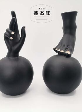 约黑色抽象手脚圆球简摆件可插20200426花器样板房客玄关厅软摆装