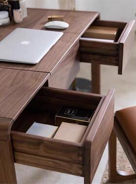 现代约黑胡桃木全木梳妆台轻奢型书化妆YDE桌原实木桌极简式化简