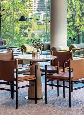 实木马皮椅餐椅售楼鞍部谈区椅椅子书接待椅设计师样板87213洽间