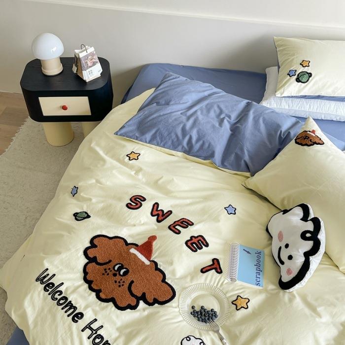 类新水EGA款A全毛棉可爱卡通萌趣洗棉巾绣四件套