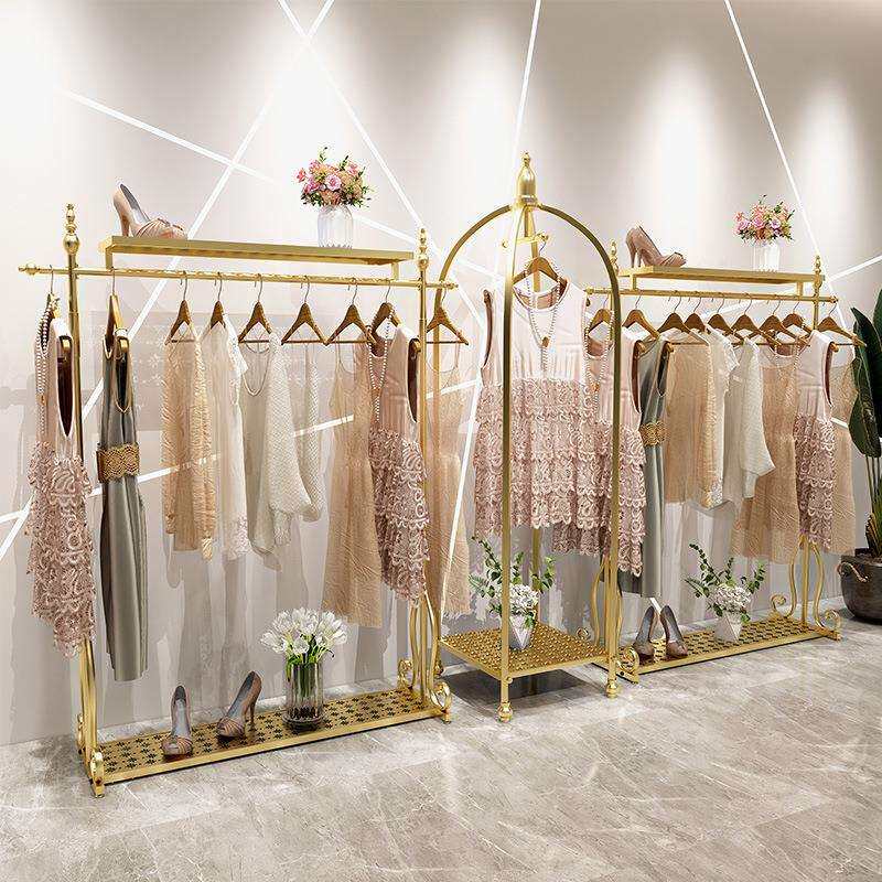 金色简约轻奢铁艺服装店展示架个性创意挂衣架展示架男女装店衣架