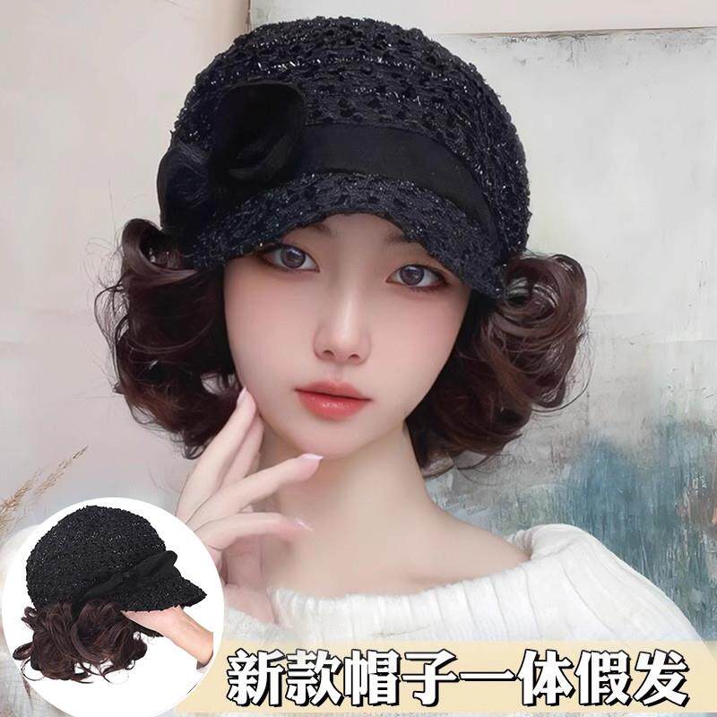 假发帽子一体时尚遮白发女士款卷发光头化疗后气质蕾丝妈妈假发帽