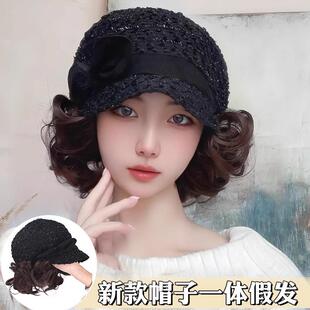 假发帽子一体时尚遮白发女士款卷发光头化疗后气质蕾丝妈妈假发帽