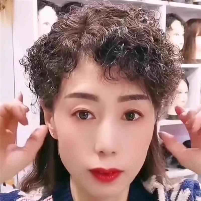 假发片头顶补发块小卷发短发彷真发遮白发轻薄蓬松前额补发片图片