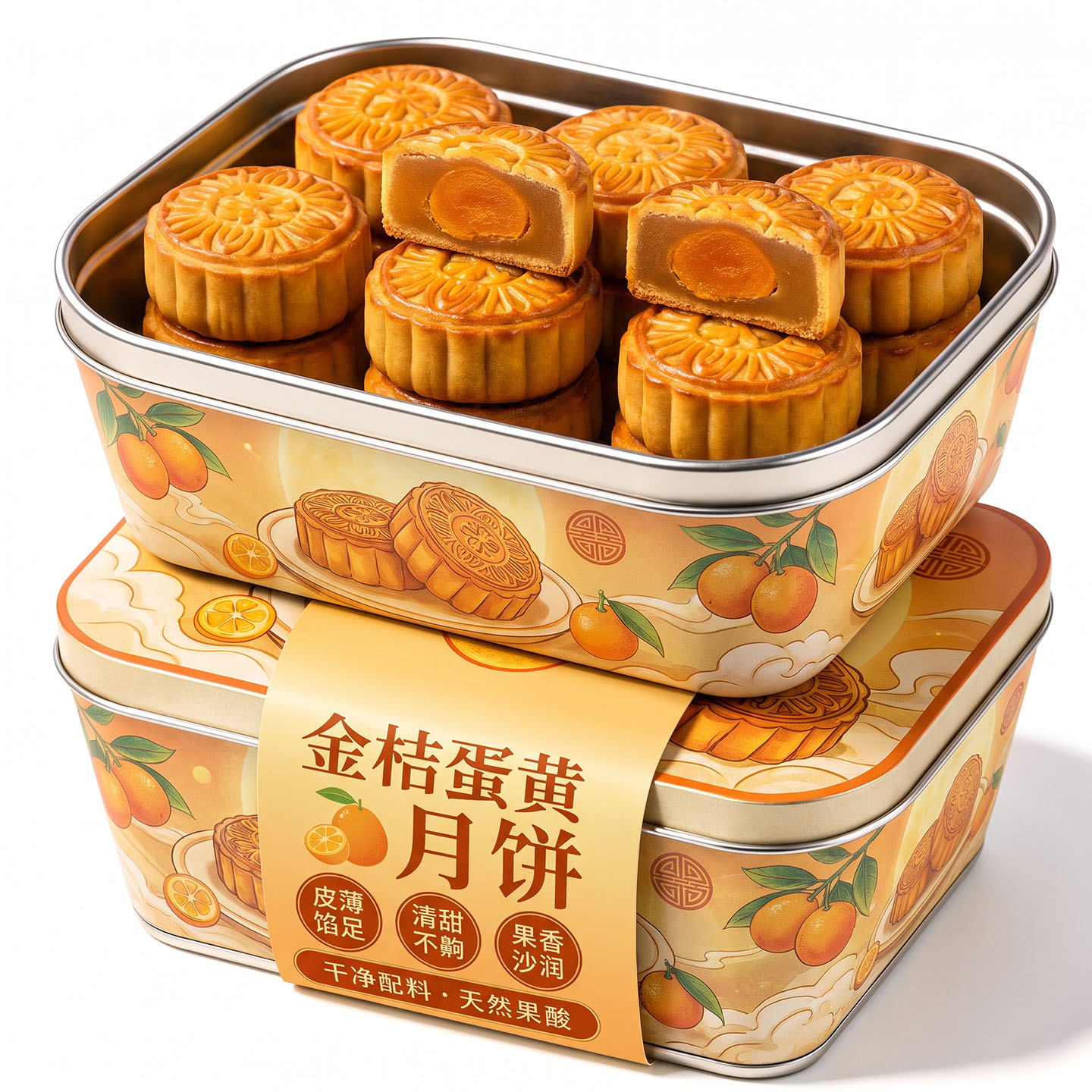 广式金桔蛋黄月饼官方旗舰店手工传统低糖无添加糕点中秋月饼送礼