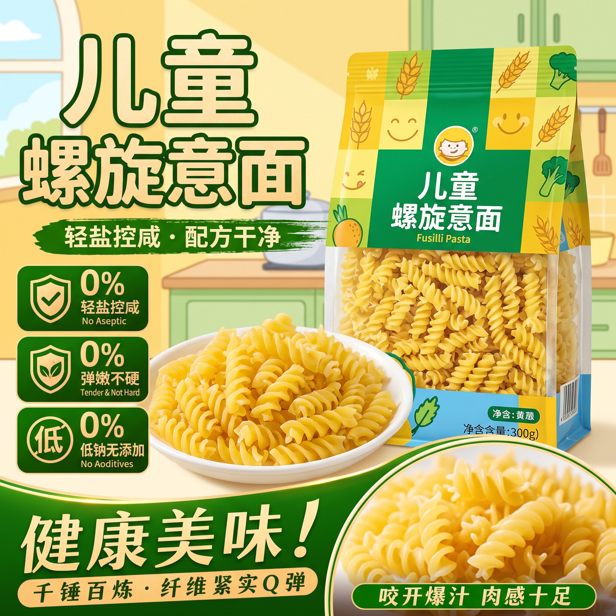 番茄肉酱螺旋意面儿童无添加官方旗舰店意大利面家用低脂婴儿面条