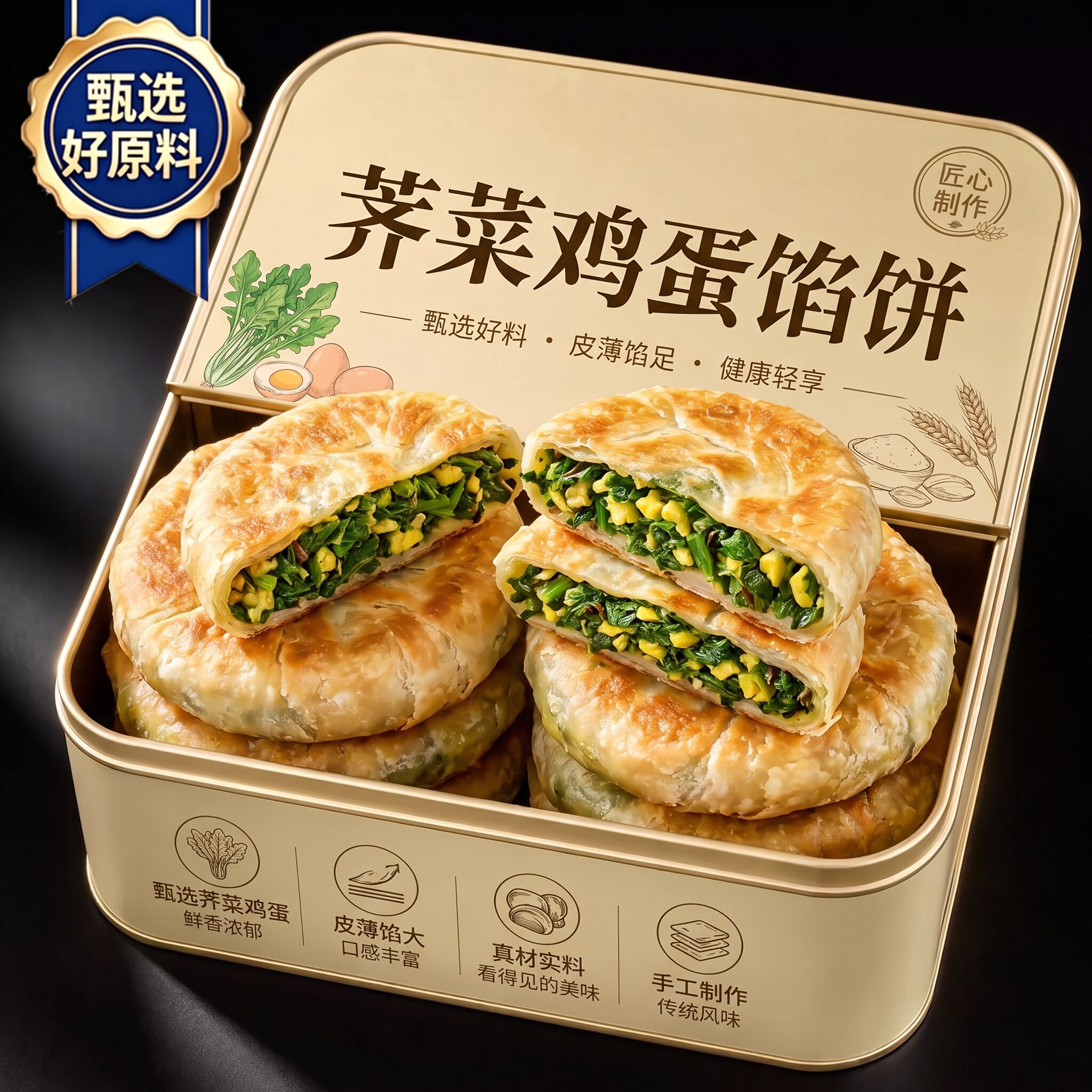 农科院荠菜菜饼鸡蛋馅饼儿童健康早餐食品半成品加热即食新鲜速冻图片