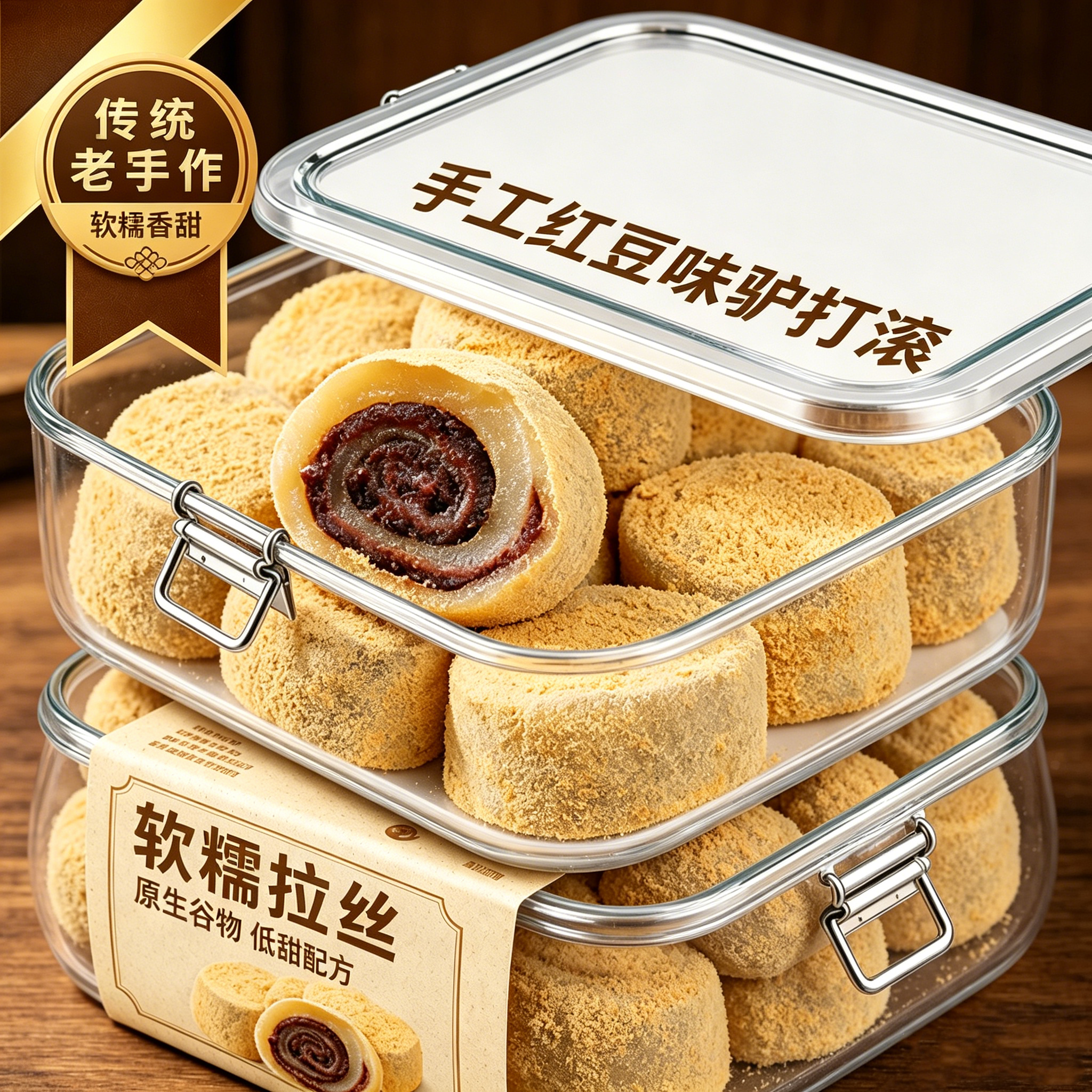 老北京特产驴打滚糕点旗舰店正宗东北熟黄豆粉糯米糍粑红豆味麻薯