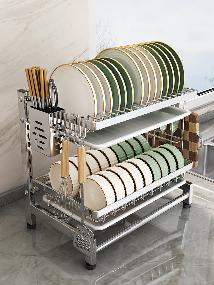 居美适304不锈钢厨房碗碟架壁挂式置物架碗柜放碗筷盘沥水收纳架