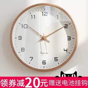 质MJ K潮流实木时钟简约北欧轻奢创意挂钟超静音钟表客厅家用时尚