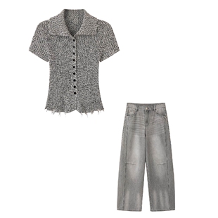 arioseo品艾诺丝官方旗舰店2026年春款针织衫牛仔裤套装BR802272